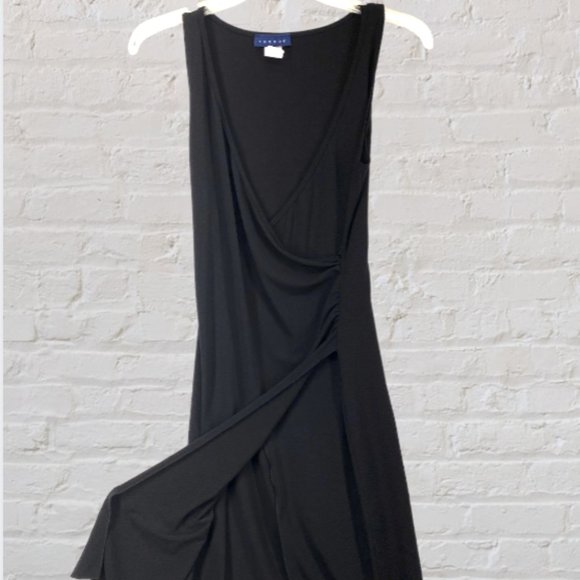CHEROY -- Cocktail Dress with Side Slit, Black Knee Length, Gathered Waist - Picture 3 of 13
